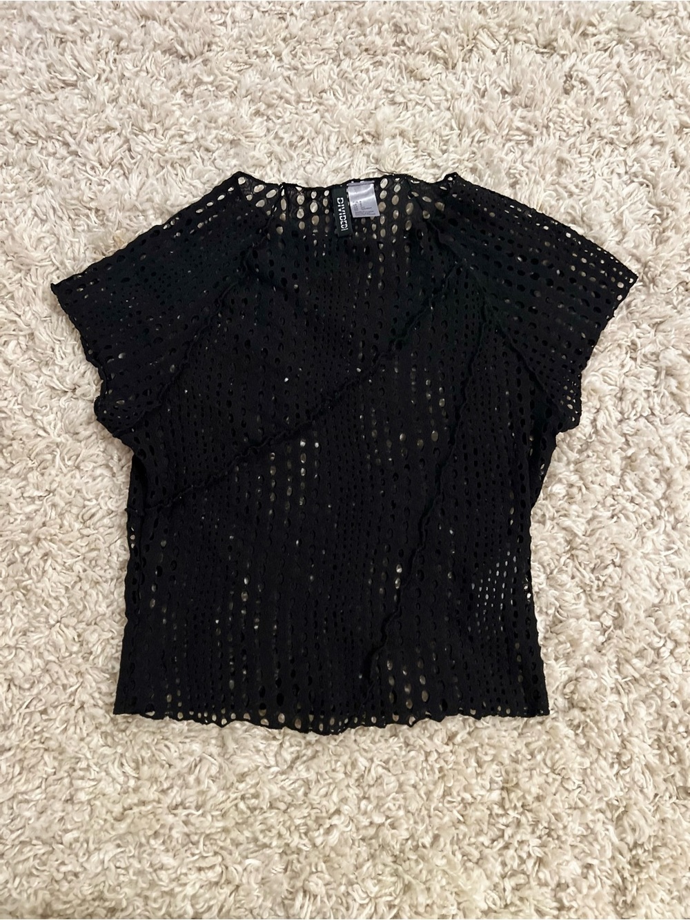 H&M Black Eyelet Short Sleeve Knit Top